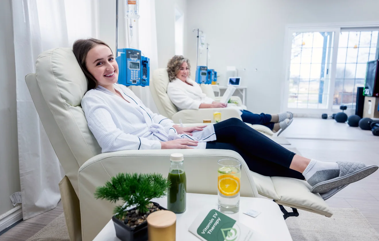 Patients resting in infusion lounge chairs