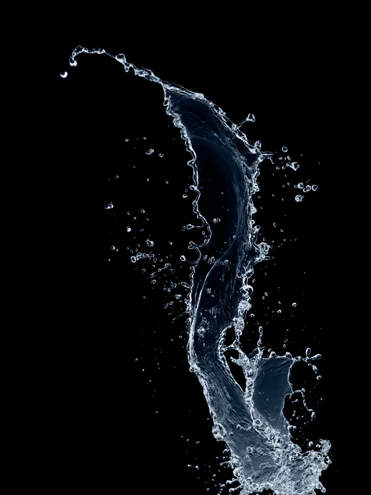 Crystal-clear water splash on black background, symbolizing recovery and rehydration