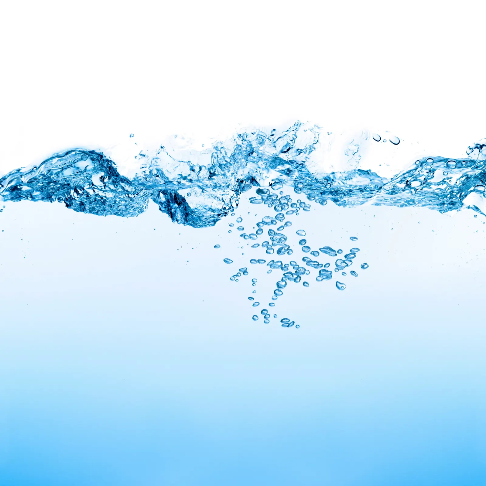 Fresh blue water surface with bubbles, representing hydration and recovery therapy